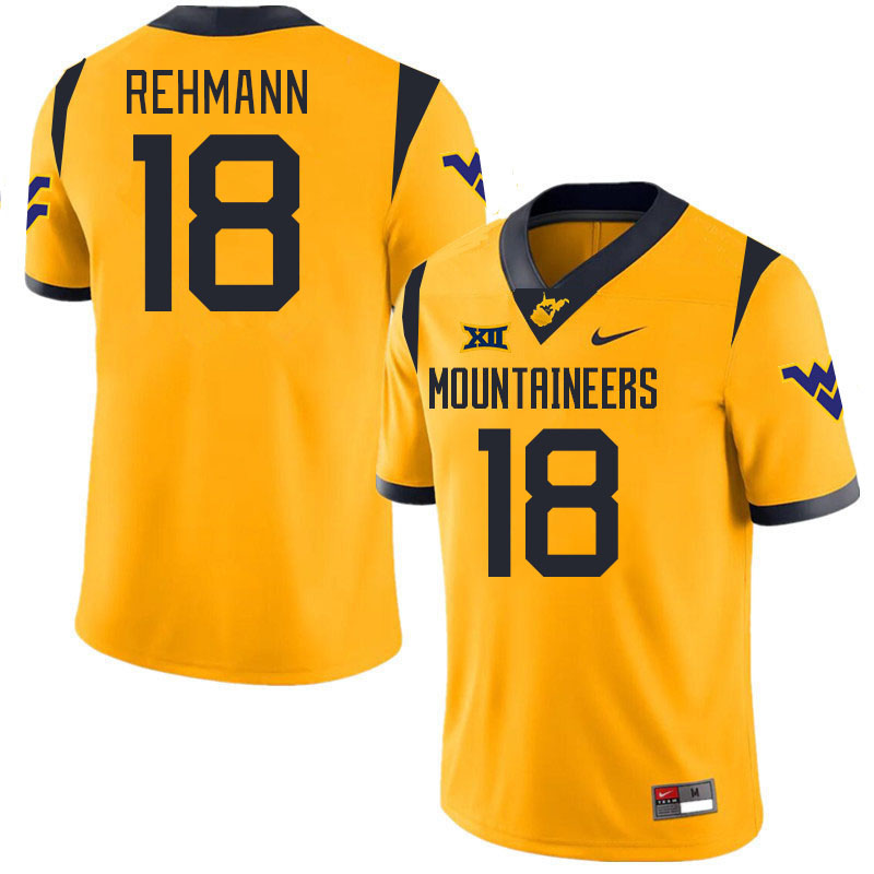 #18 Brandon Rehmann West Virginia Mountaineers College 2024 New Uniforms Football Jerseys Stitched Sale-Gold